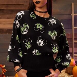 nwt her universe disney halloween mickey mouse glow-in-the-dark knit sweater xs